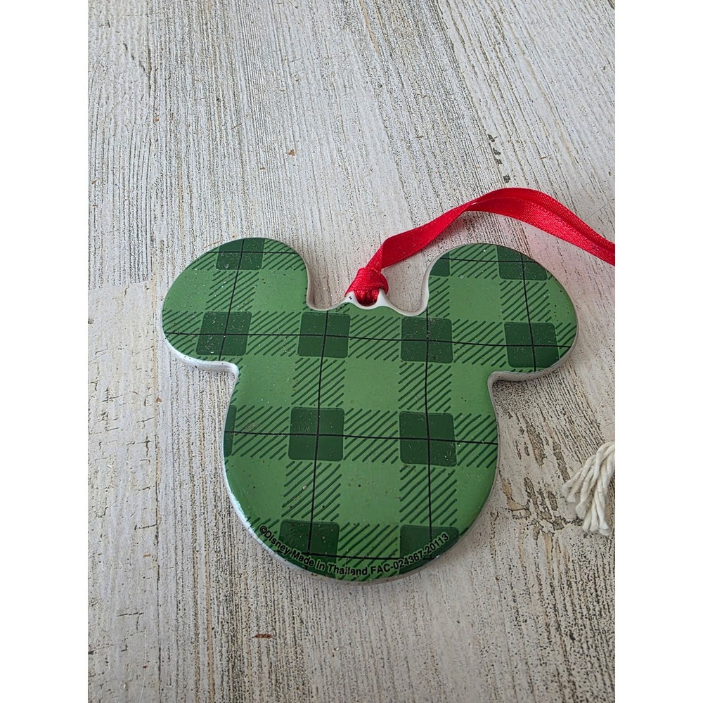 Vintage porcelain Mickey ears plaid ornament‎ Disney snowman Xmas tree